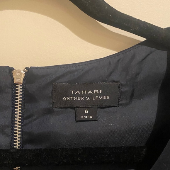 Navy Blue Tahari ASL Womens Cotton V Neck Dress w/Ruche Waist - Picture 4 of 7